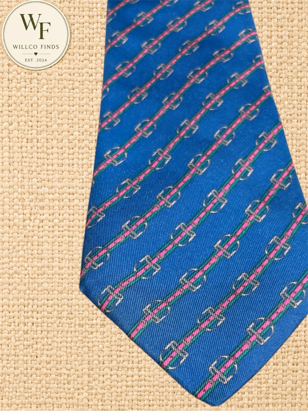 Vintage HERMÈS Paris Blue Equestrian Silk Tie 812 MA Neiman Marcus